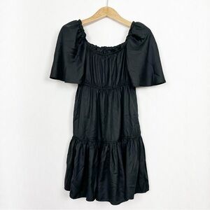 Black Tiered Short Sleeve Cottagecore‎ Mini Dress Size Small Empire Waist